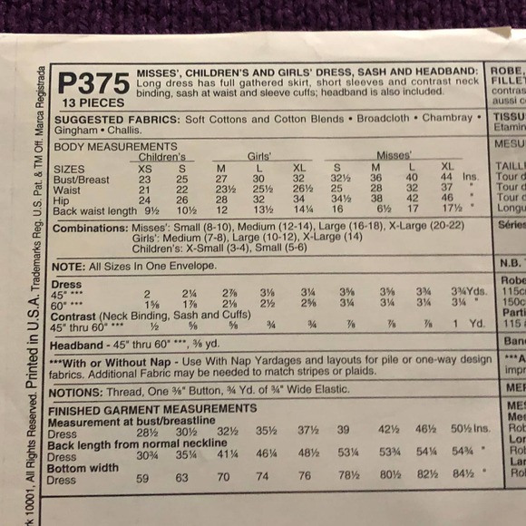 McCalls Sewing pattern375 dress Mom and daughter empire waist - Picture 5 of 6